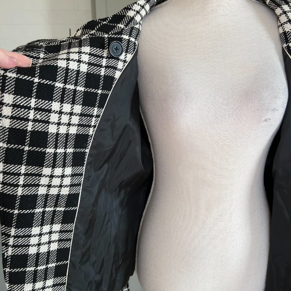 Worthington Black White Plaid Blazer with Button Detail Self Adjusting Tie Large - Picture 6 of 9